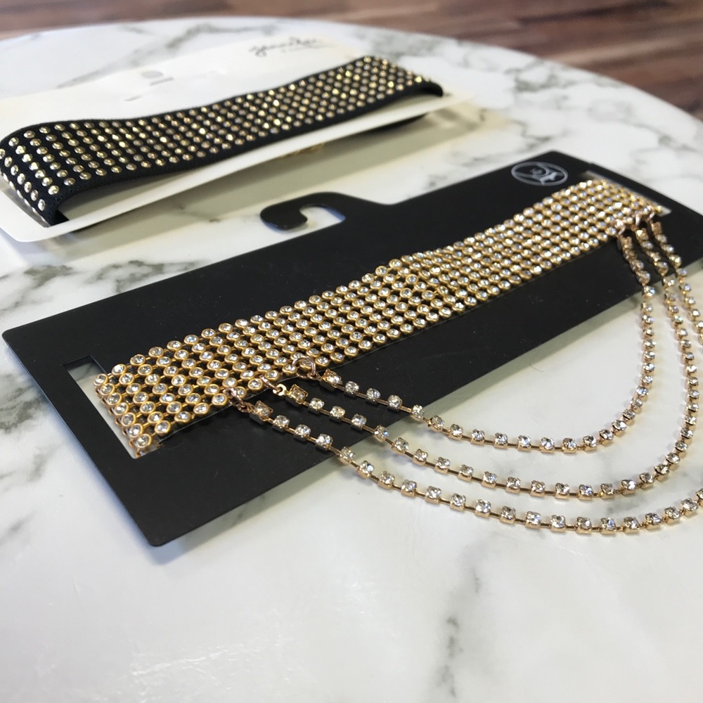 ‼️ Gold Rhinestone Black Choker Necklace - Picture 2 of 8